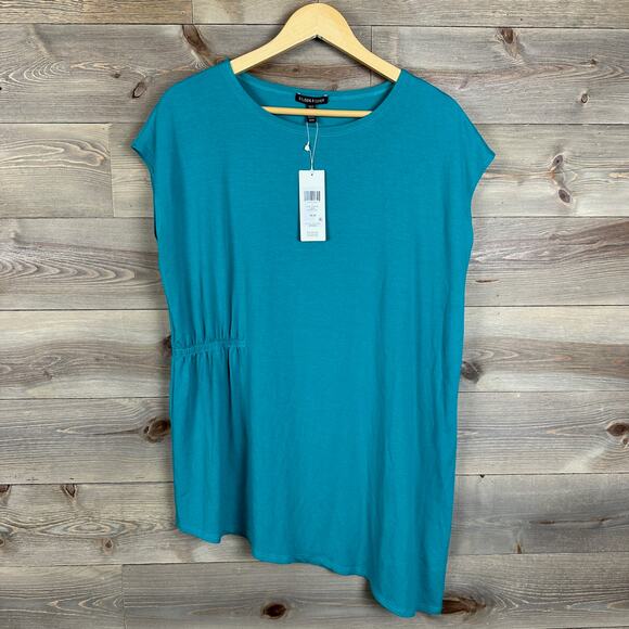 NWT Eileen Fisher Asymmetric Jewel Neck Turquoise Top - Picture 3 of 8
